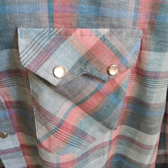 Vintage Mens Shirt WESTERN 3XL 20-35 DEE CEE COWBOY 80's DC PASTEL PLAID SNAP - Picture 5 of 8